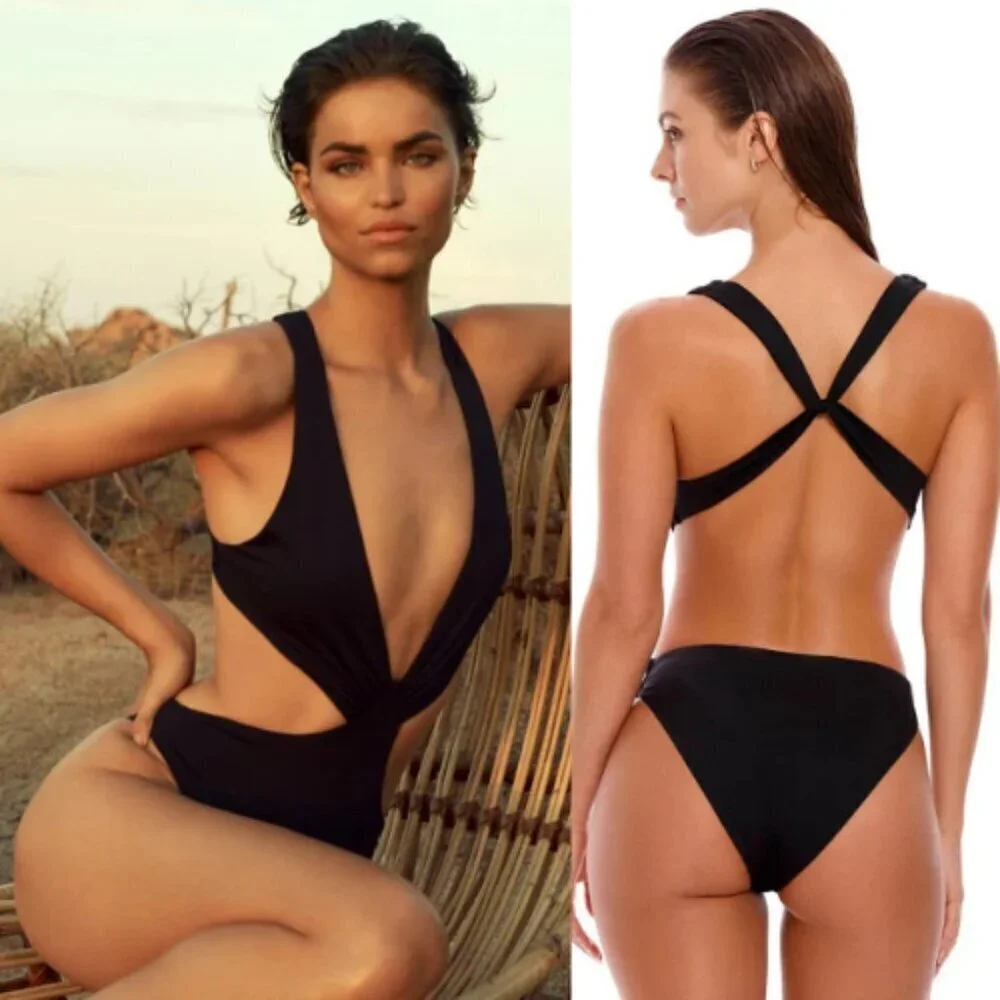 New! Agua Bendita Malibu Fera Black Swimwear Large 1181